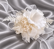 Load image into Gallery viewer, White reflexed preserved mini rose corsage &amp; buttonhole AB2138 - School formal, prom, graduation
