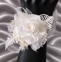 Load image into Gallery viewer, White reflexed preserved mini rose corsage &amp; buttonhole AB2138 - School formal, prom, graduation
