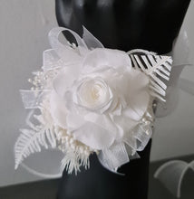 Load image into Gallery viewer, White reflexed preserved mini rose corsage &amp; buttonhole AB2138 - School formal, prom, graduation
