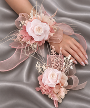 Load image into Gallery viewer, Blush &amp; white preserved French peony corsage &amp; buttonhole AB2139 - School formal, prom, graduation
