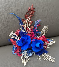Load image into Gallery viewer, Burgundy &amp; gold, royal blue preserved roses Floral Cake Topper
