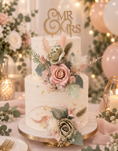 Load image into Gallery viewer, Sage &amp; blush floral cake topper x 2 - wedding, engagement, birthday

