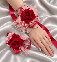 Load image into Gallery viewer, Pink &amp; bright red everlasting flowers corsage &amp; buttonhole AB2148 - School formal, prom, graduation
