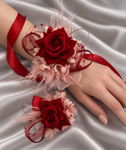 Load image into Gallery viewer, Pink &amp; bright red everlasting flowers corsage &amp; buttonhole AB2148 - School formal, prom, graduation
