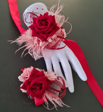 Load image into Gallery viewer, Pink &amp; bright red everlasting flowers corsage &amp; buttonhole AB2148 - School formal, prom, graduation
