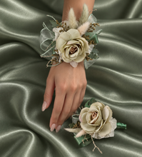 Load image into Gallery viewer, Sage green everlasting flowers corsage &amp; buttonhole AB2150 - School formal, prom, graduation
