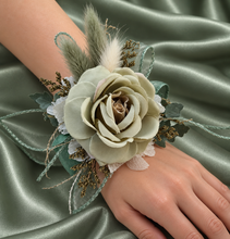 Load image into Gallery viewer, Sage green everlasting flowers corsage &amp; buttonhole AB2150 - School formal, prom, graduation
