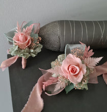 Load image into Gallery viewer, Sage and pink / peach preserved flowers corsage &amp; buttonhole AB2152 - School formal, prom, graduation
