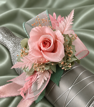 Load image into Gallery viewer, Sage and pink / peach preserved flowers corsage &amp; buttonhole AB2152 - School formal, prom, graduation
