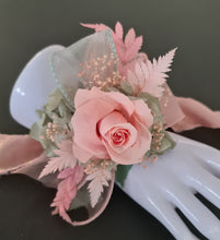 Load image into Gallery viewer, Sage and pink / peach preserved flowers corsage &amp; buttonhole AB2152 - School formal, prom, graduation
