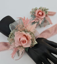 Load image into Gallery viewer, Sage and pink / peach preserved flowers corsage &amp; buttonhole AB2152 - School formal, prom, graduation
