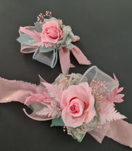 Load image into Gallery viewer, Sage and pink / peach preserved flowers corsage &amp; buttonhole AB2152 - School formal, prom, graduation
