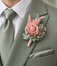 Load image into Gallery viewer, Sage and pink / peach preserved flowers corsage &amp; buttonhole AB2152 - School formal, prom, graduation
