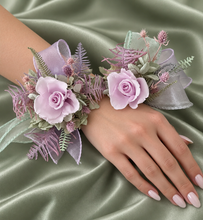 Load image into Gallery viewer, Sage and violet preserved flowers corsage &amp; buttonhole AB2153 - School formal, prom, graduation
