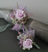 Load image into Gallery viewer, Sage and violet preserved flowers corsage &amp; buttonhole AB2153 - School formal, prom, graduation

