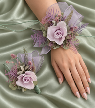 Load image into Gallery viewer, Sage and violet preserved flowers corsage &amp; buttonhole AB2153 - School formal, prom, graduation
