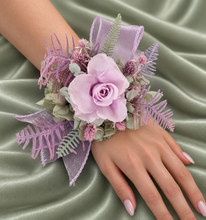 Load image into Gallery viewer, Sage and violet preserved flowers corsage &amp; buttonhole AB2153 - School formal, prom, graduation
