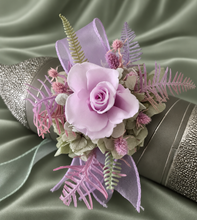 Load image into Gallery viewer, Sage and violet preserved flowers corsage &amp; buttonhole AB2153 - School formal, prom, graduation

