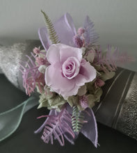 Load image into Gallery viewer, Sage and violet preserved flowers corsage &amp; buttonhole AB2153 - School formal, prom, graduation
