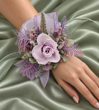 Load image into Gallery viewer, Sage and violet preserved flowers corsage &amp; buttonhole AB2153 - School formal, prom, graduation
