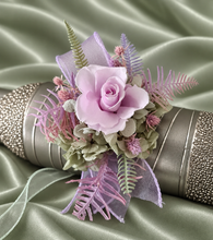 Load image into Gallery viewer, Sage and violet preserved flowers corsage &amp; buttonhole AB2153 - School formal, prom, graduation
