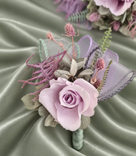 Load image into Gallery viewer, Sage and violet preserved flowers corsage &amp; buttonhole AB2153 - School formal, prom, graduation
