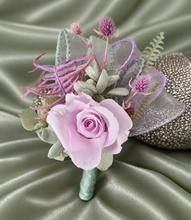Load image into Gallery viewer, Sage and violet preserved flowers corsage &amp; buttonhole AB2153 - School formal, prom, graduation
