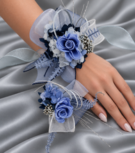 Load image into Gallery viewer, Blue shades preserved flowers corsage &amp; buttonhole AB2154 - School formal, prom, graduation
