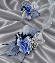 Load image into Gallery viewer, Blue shades preserved flowers corsage &amp; buttonhole AB2154 - School formal, prom, graduation

