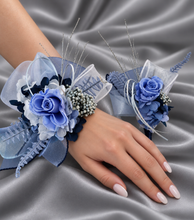 Load image into Gallery viewer, Blue shades preserved flowers corsage &amp; buttonhole AB2154 - School formal, prom, graduation

