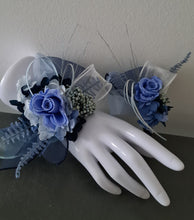 Load image into Gallery viewer, Blue shades preserved flowers corsage &amp; buttonhole AB2154 - School formal, prom, graduation
