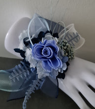 Load image into Gallery viewer, Blue shades preserved flowers corsage &amp; buttonhole AB2154 - School formal, prom, graduation
