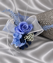 Load image into Gallery viewer, Blue shades preserved flowers corsage &amp; buttonhole AB2154 - School formal, prom, graduation
