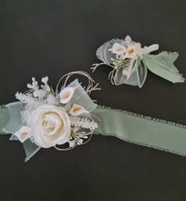 Load image into Gallery viewer, Peony &amp; calla lily sage everlasting flowers corsage &amp; buttonhole AB2155 - School formal, prom, graduation
