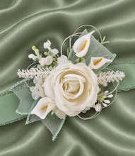 Load image into Gallery viewer, Peony &amp; calla lily sage everlasting flowers corsage &amp; buttonhole AB2155 - School formal, prom, graduation
