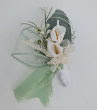 Load image into Gallery viewer, Peony &amp; calla lily sage everlasting flowers corsage &amp; buttonhole AB2155 - School formal, prom, graduation
