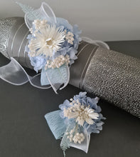 Load image into Gallery viewer, Blue &amp; white preserved flowers corsage &amp; buttonhole AB2157 - School formal, prom, graduation
