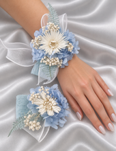Load image into Gallery viewer, Blue &amp; white preserved flowers corsage &amp; buttonhole AB2157 - School formal, prom, graduation
