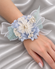 Load image into Gallery viewer, Blue &amp; white preserved flowers corsage &amp; buttonhole AB2157 - School formal, prom, graduation
