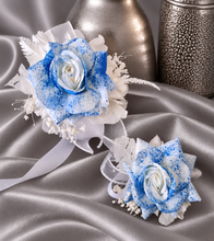 Load image into Gallery viewer, Sprayed blue rose everlasting flowers corsage &amp; buttonhole AB2159 - School formal, prom, graduation

