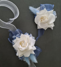 Load image into Gallery viewer, Shades of blue &amp; white everlasting flowers corsage &amp; buttonhole AB2161 - School formal, prom, graduation
