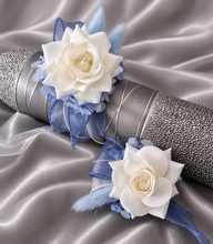 Load image into Gallery viewer, Shades of blue &amp; white everlasting flowers corsage &amp; buttonhole AB2161 - School formal, prom, graduation
