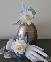 Load image into Gallery viewer, Shades of blue &amp; white everlasting flowers corsage &amp; buttonhole AB2161 - School formal, prom, graduation
