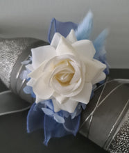 Load image into Gallery viewer, Shades of blue &amp; white everlasting flowers corsage &amp; buttonhole AB2161 - School formal, prom, graduation
