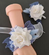 Load image into Gallery viewer, Shades of blue &amp; white everlasting flowers corsage &amp; buttonhole AB2161 - School formal, prom, graduation
