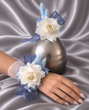 Load image into Gallery viewer, Shades of blue &amp; white everlasting flowers corsage &amp; buttonhole AB2161 - School formal, prom, graduation
