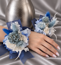 Load image into Gallery viewer, Shades of blue preserved flowers corsage &amp; buttonhole AB2162 - School formal, prom, graduation
