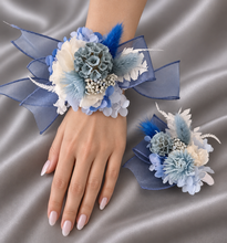 Load image into Gallery viewer, Shades of blue preserved flowers corsage &amp; buttonhole AB2162 - School formal, prom, graduation
