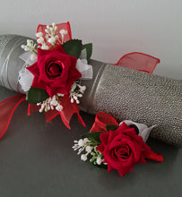 Load image into Gallery viewer, Bright red, green and white corsage &amp; buttonhole AB2165 - School formal, prom, graduation
