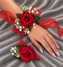 Load image into Gallery viewer, Bright red, green and white corsage &amp; buttonhole AB2165 - School formal, prom, graduation
